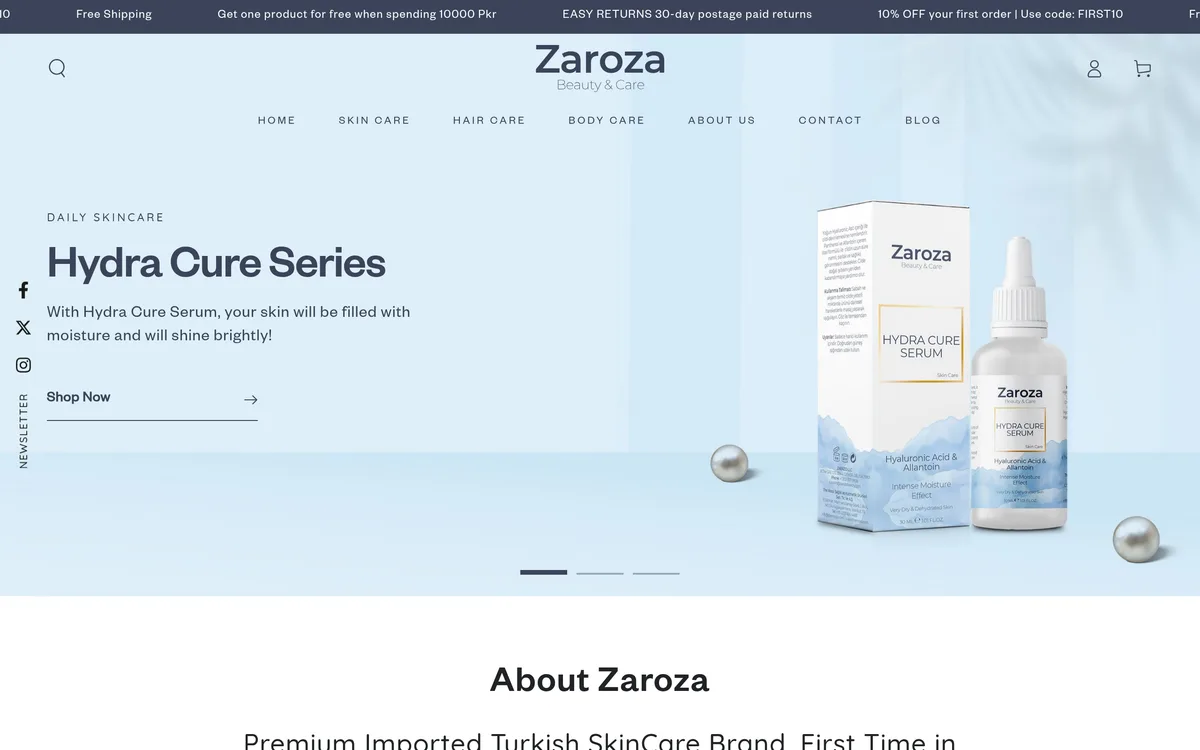 Zaroza Beauty & Care — screenshot of the live product
